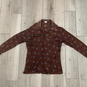 VTG Encino Fairmont 1970s Long Sleeve Shirt Disco Button Up Brown Pacman Design